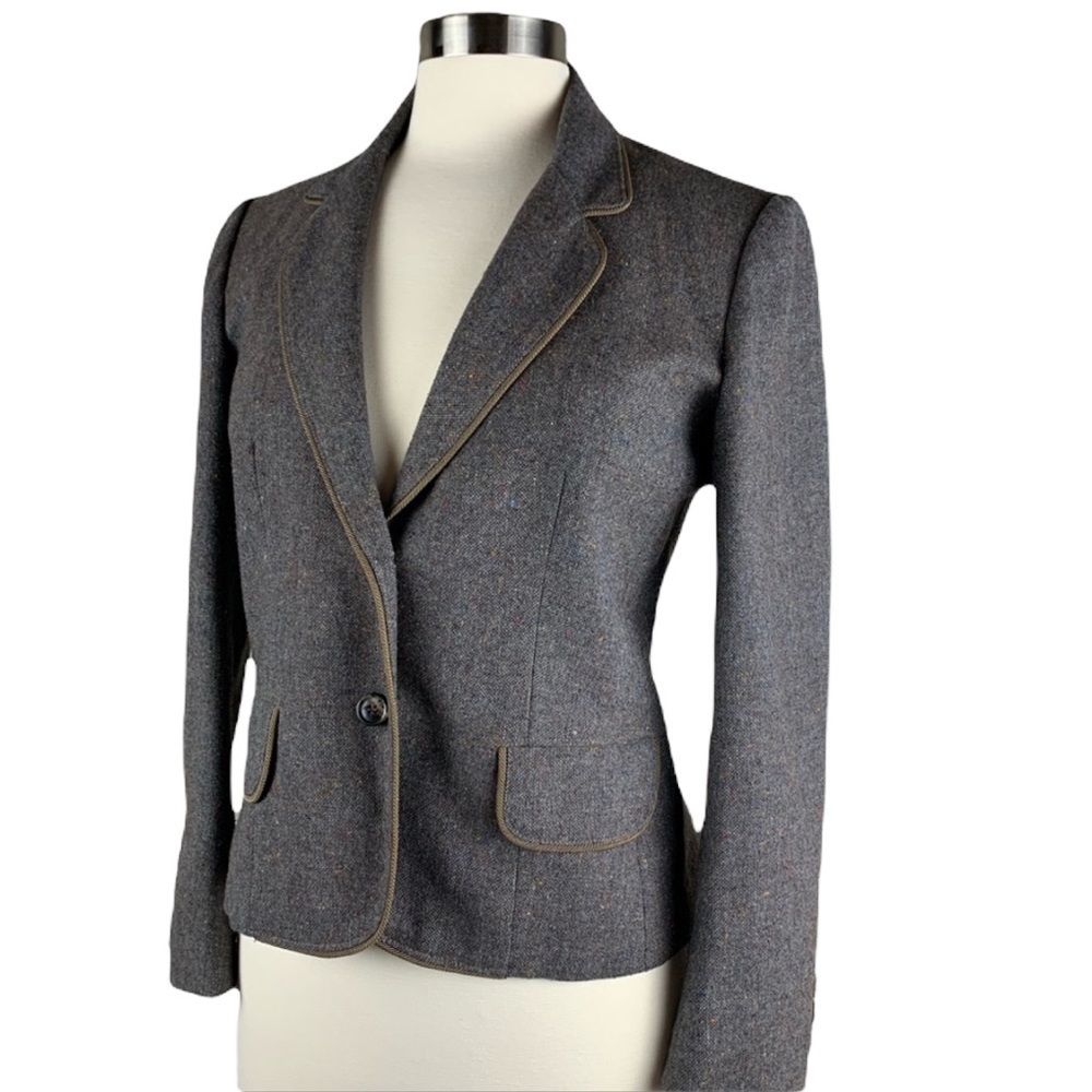 Multi Color Brown Tweed Wool Jacket With Piping